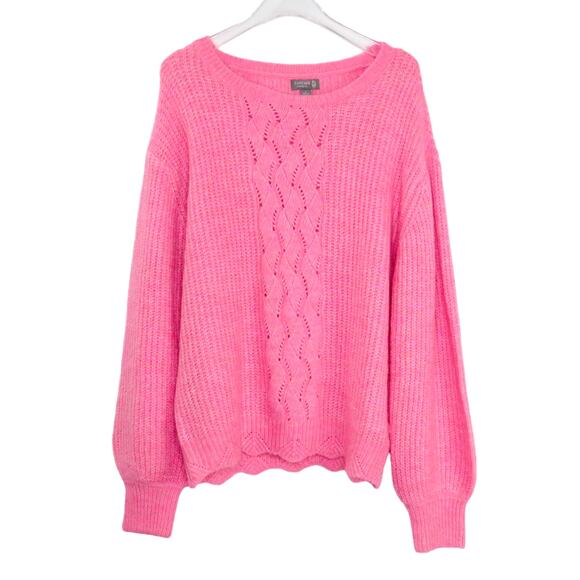 Cupcake Sweaters - Cupcake Bubblegum Pink Knit Sweater Crewneck Lettuce Hem Large